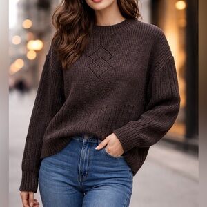 Cabela’s Cotton Knit Sweater Large Brown Textured Outdoor Pullover